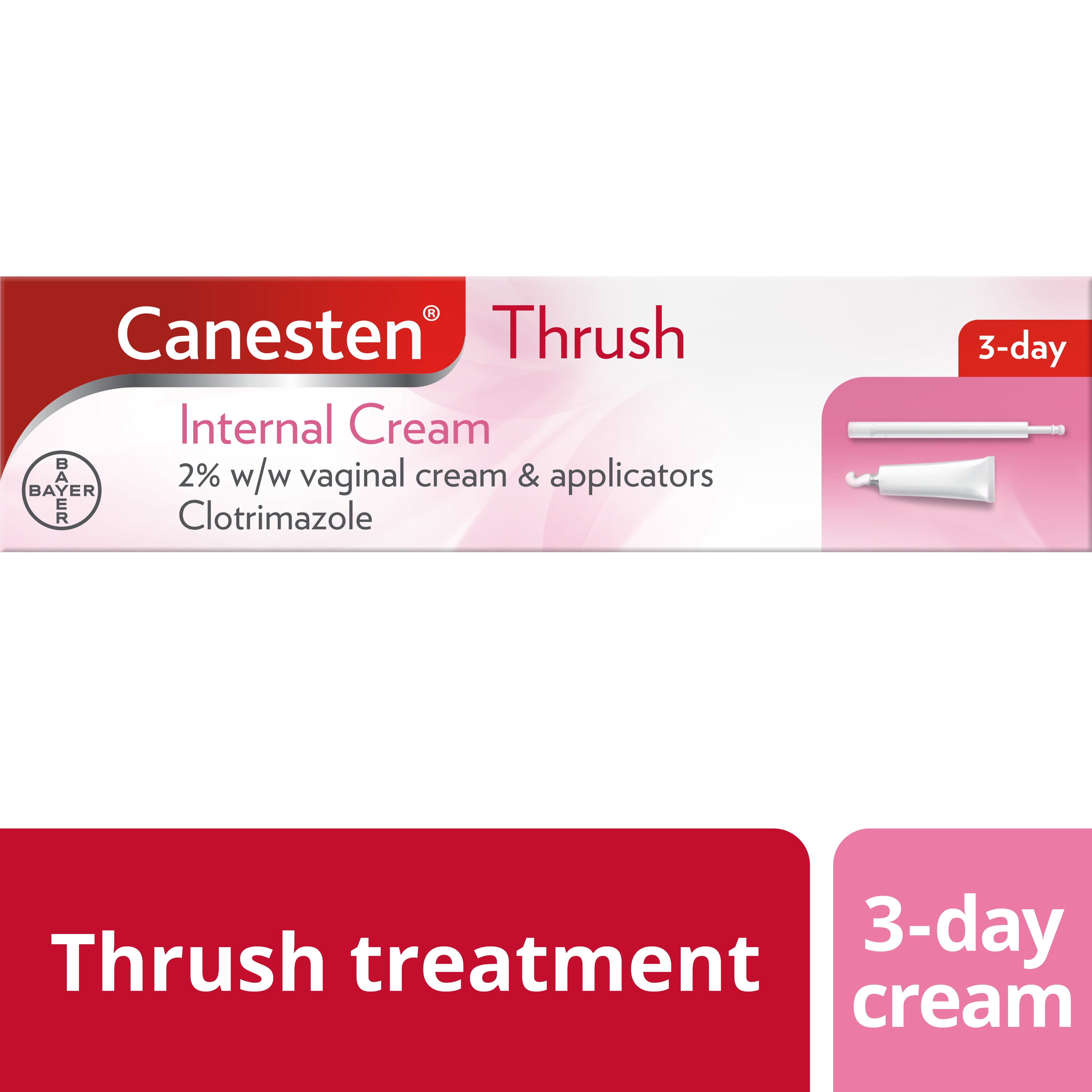 Thrush treatment 3-day cream: Canesten Thrush Internal Cream 2% w/w vaginal cream and applicators 