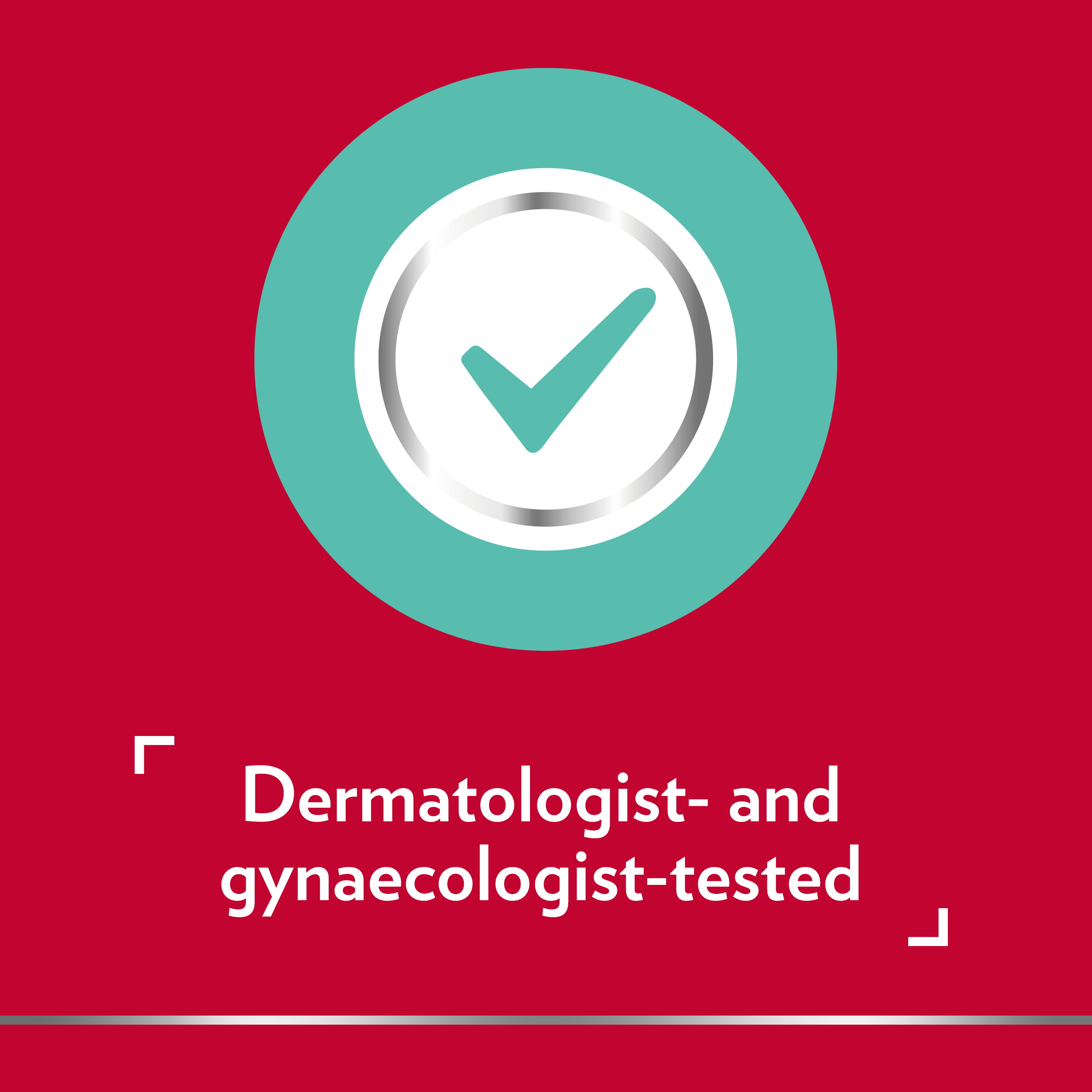 Canesten check icon with caption on bottom: Dermatologist- and gynaecologist-tested.