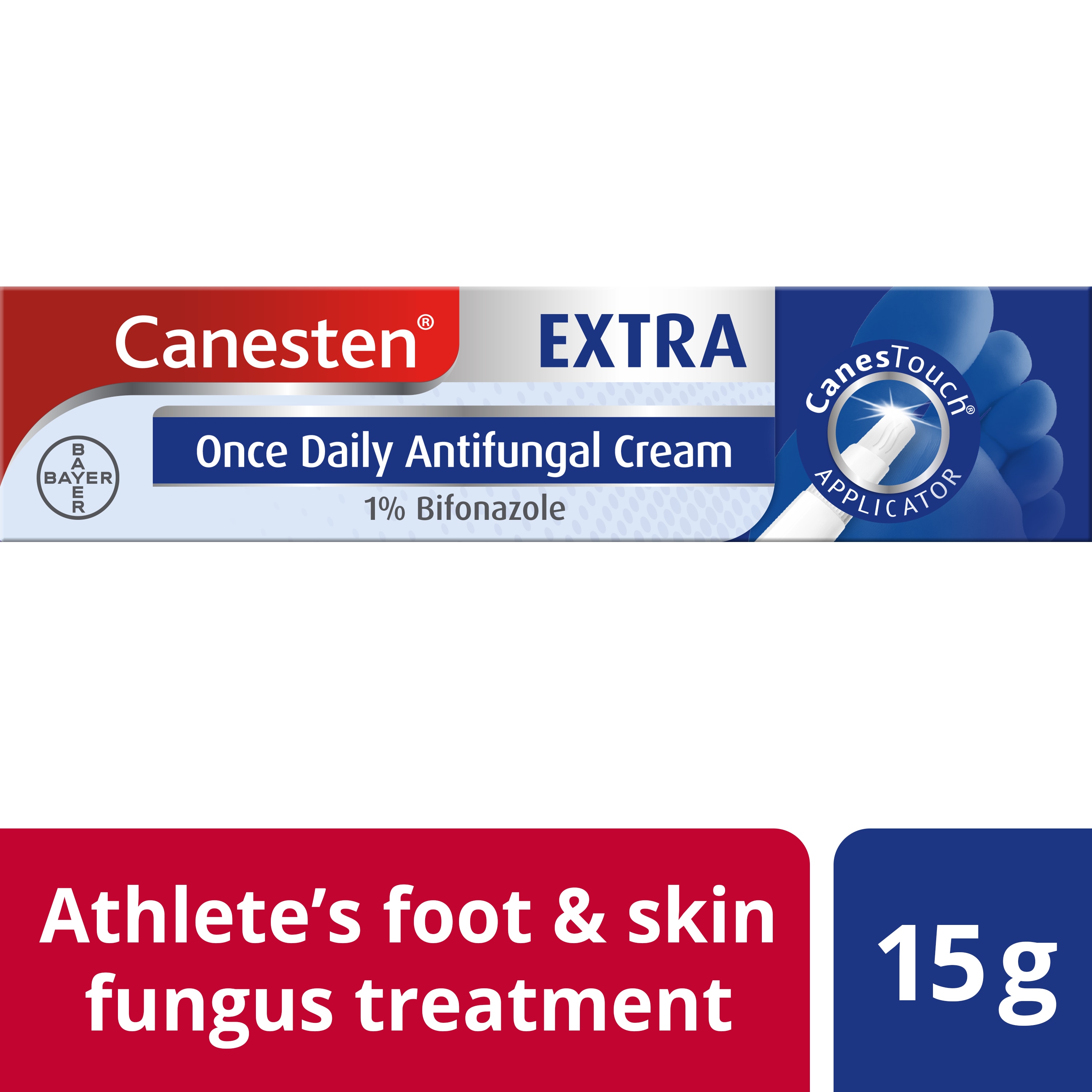 Canesten Extra 1% Bifonazole cream for athlete’s foot and skin fungus treatment 15g with CanesTouch applicator