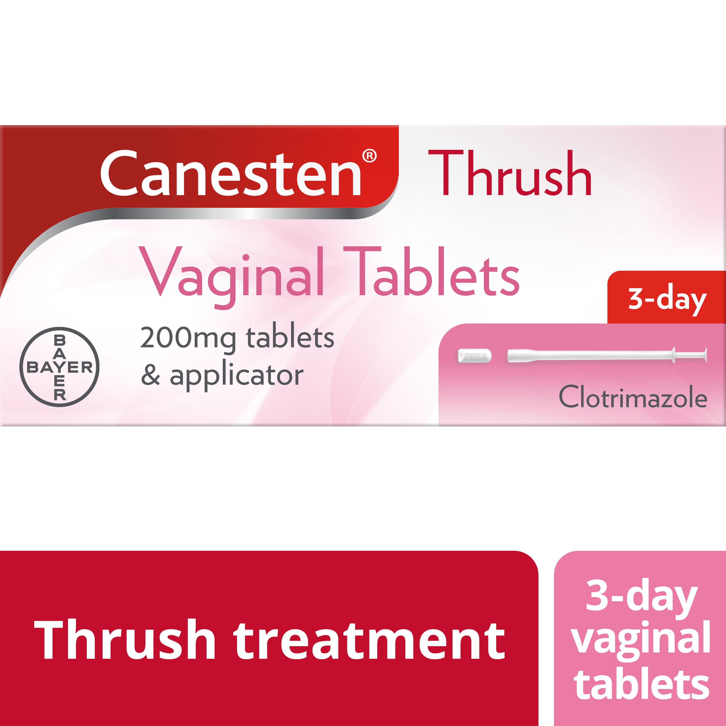 Thrush treatment 3-day vaginal tablets: Canesten Thrush Vaginal Tablets 200mg tablets and applicator