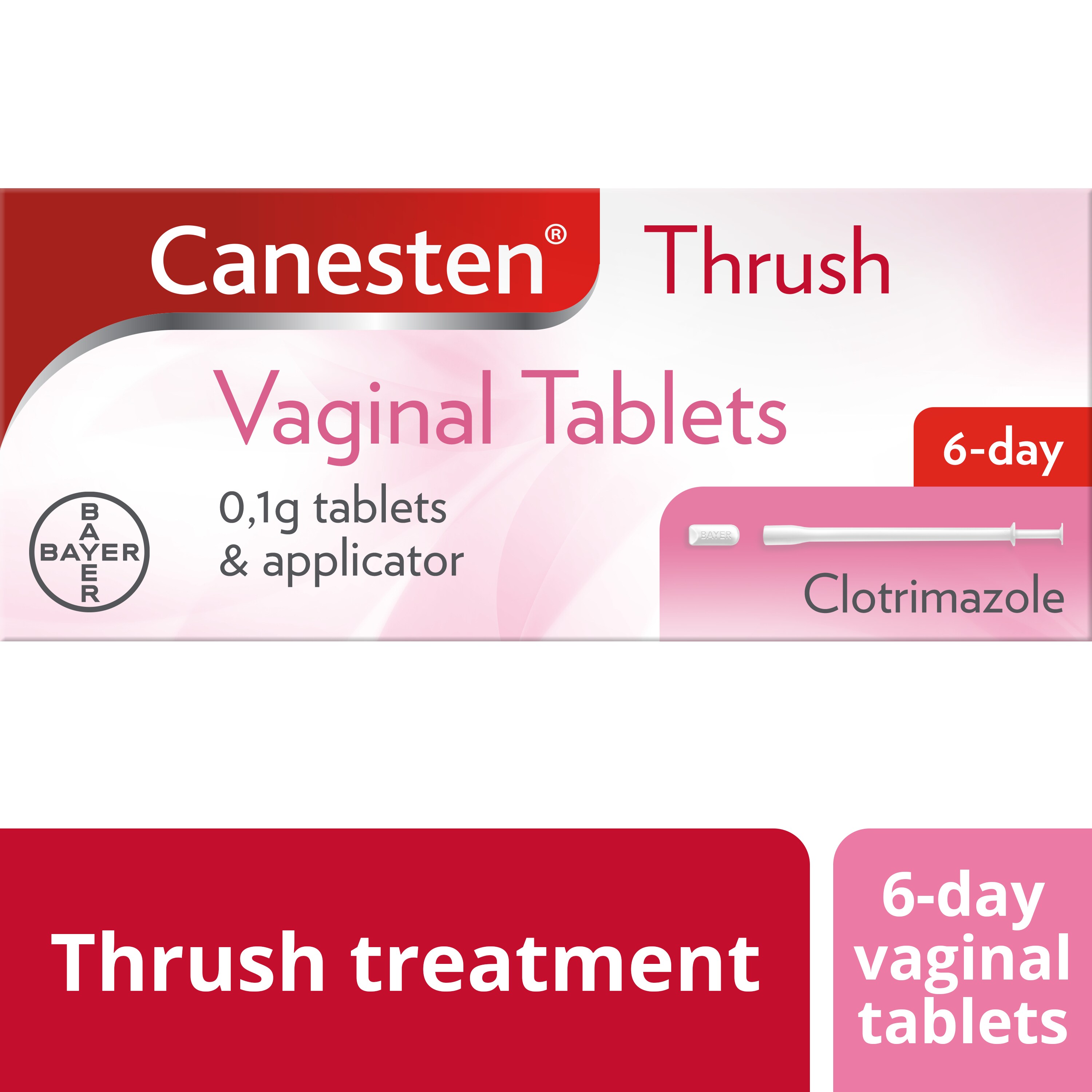 Thrush treatment, 6-day vaginal tablets: Canesten Thrush Vaginal Tablets 0,1g tablets and applicator
