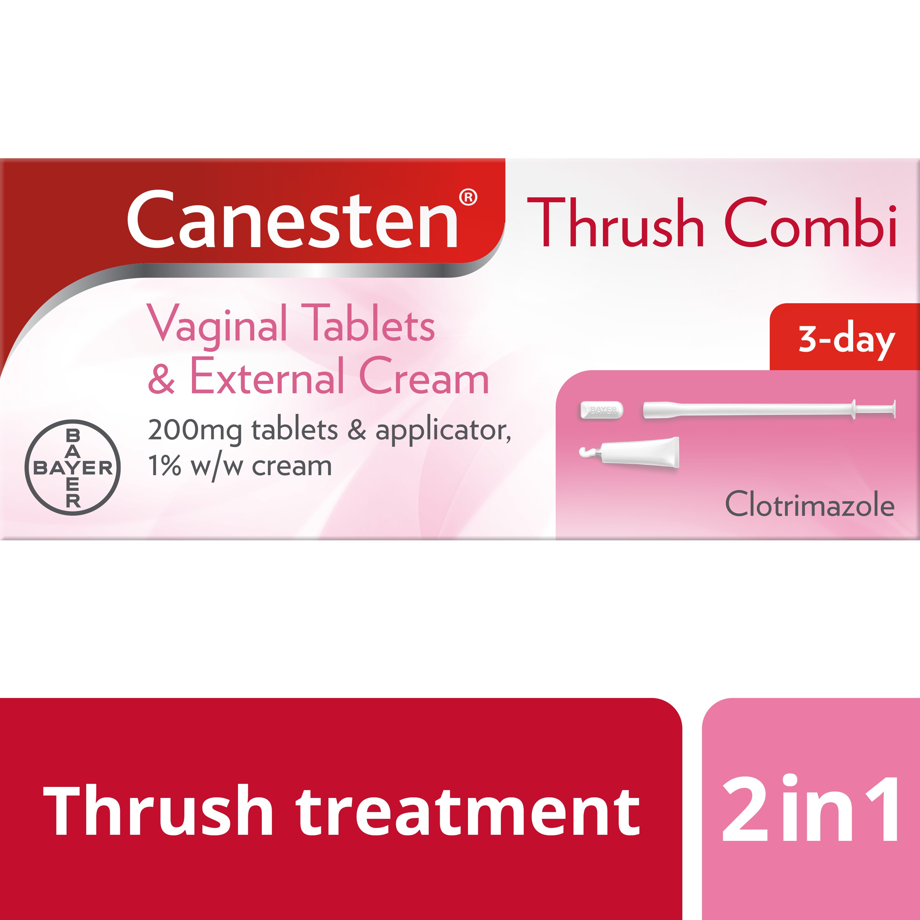 Thrush treatment 2 in 1: Canesten Thrush Combi 3-day Vaginal Tablets & External Cream