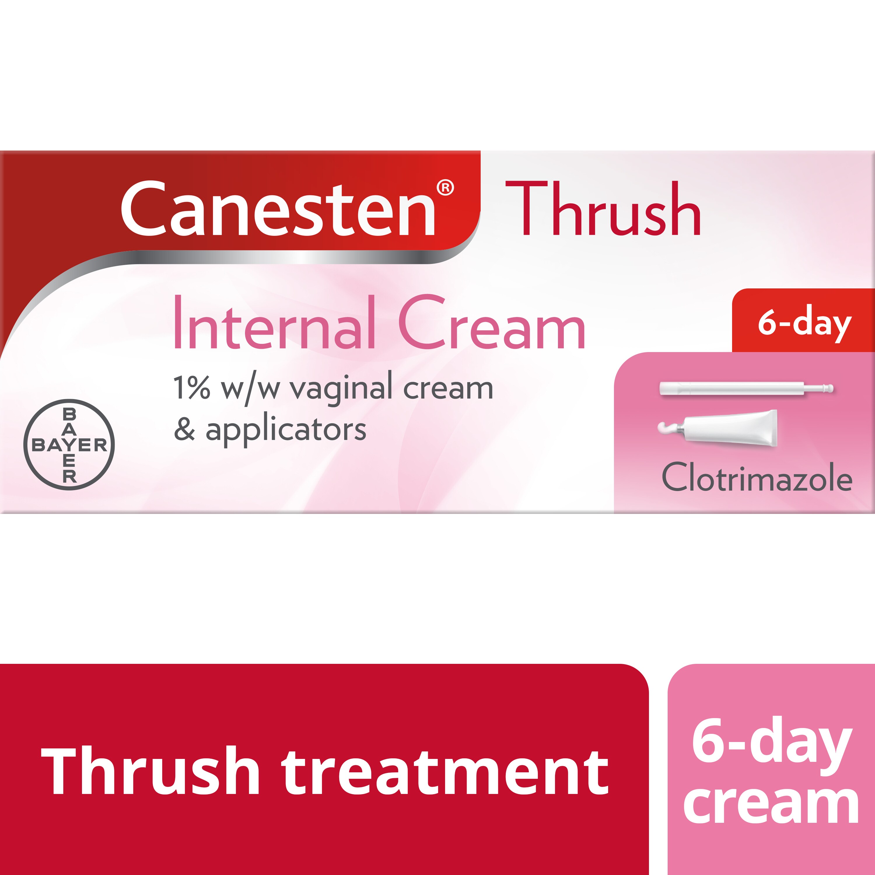 Thrush treatment 6-day cream: Canesten Thrush Internal cream 1% w/w vaginal cream and applicators